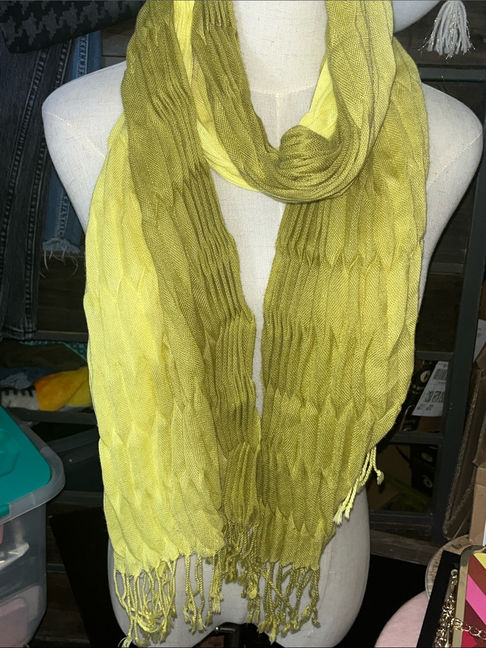 Light Olive Green ombré Crinkle Fringe Scarf - Women Accessories